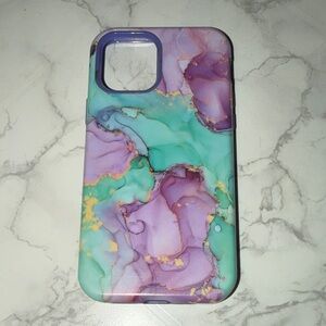 Marble Pattern iPhone 12 normal size Case - Purple and Green